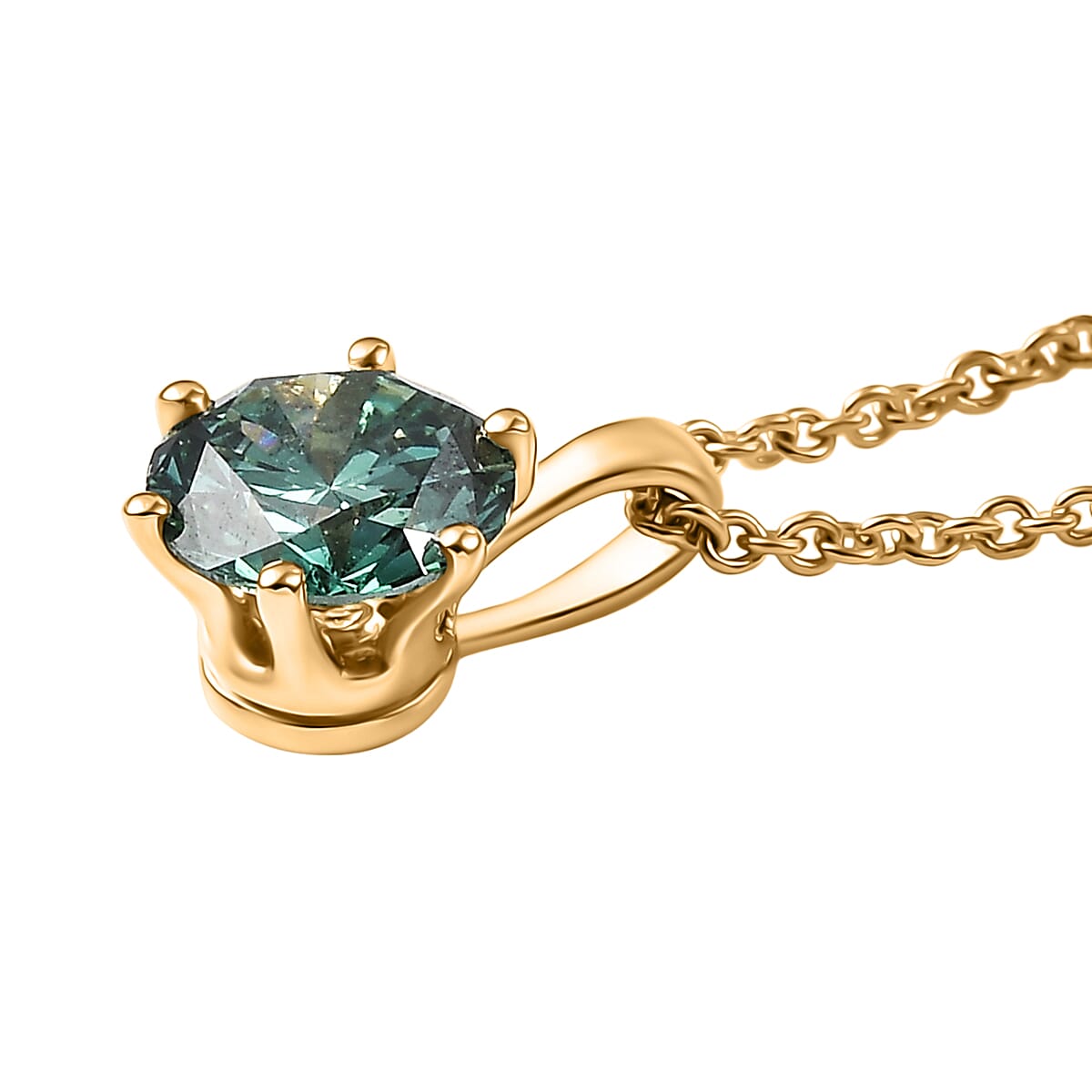 Luxuriant Lab Grown Green Diamond (IR) (SI) 1.00 ctw Timeless Promise Pendant Necklace in 10K Yellow Gold 20 Inches