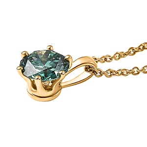 Luxuriant Lab Grown Green Diamond (IR) (SI) 1.00 ctw Timeless Promise Pendant Necklace in 10K Yellow Gold 20 Inches