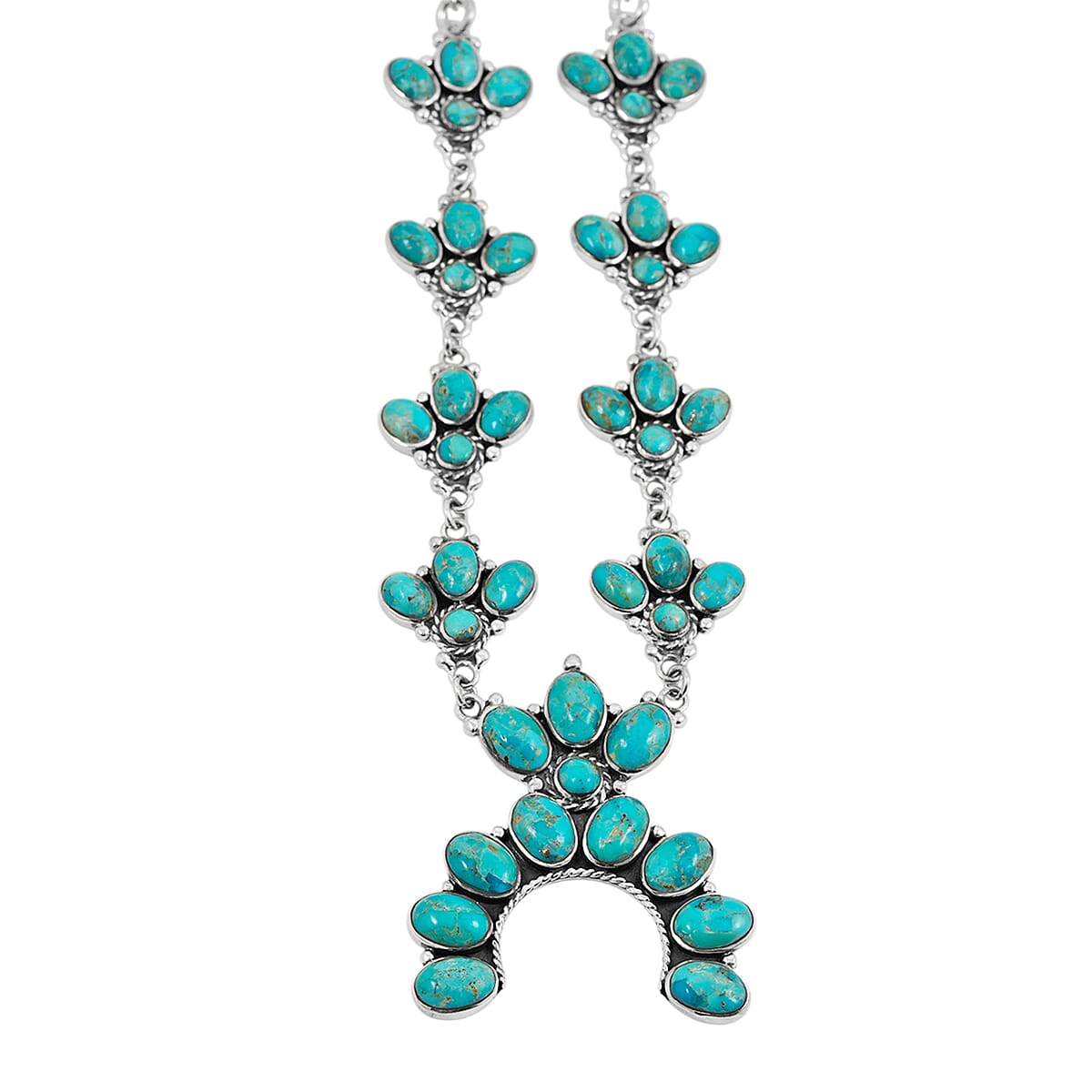 Santa Fe Style Kingman Turquoise 73.00 ctw Necklace (20 Inches) and Earrings in Sterling Silver image number 3