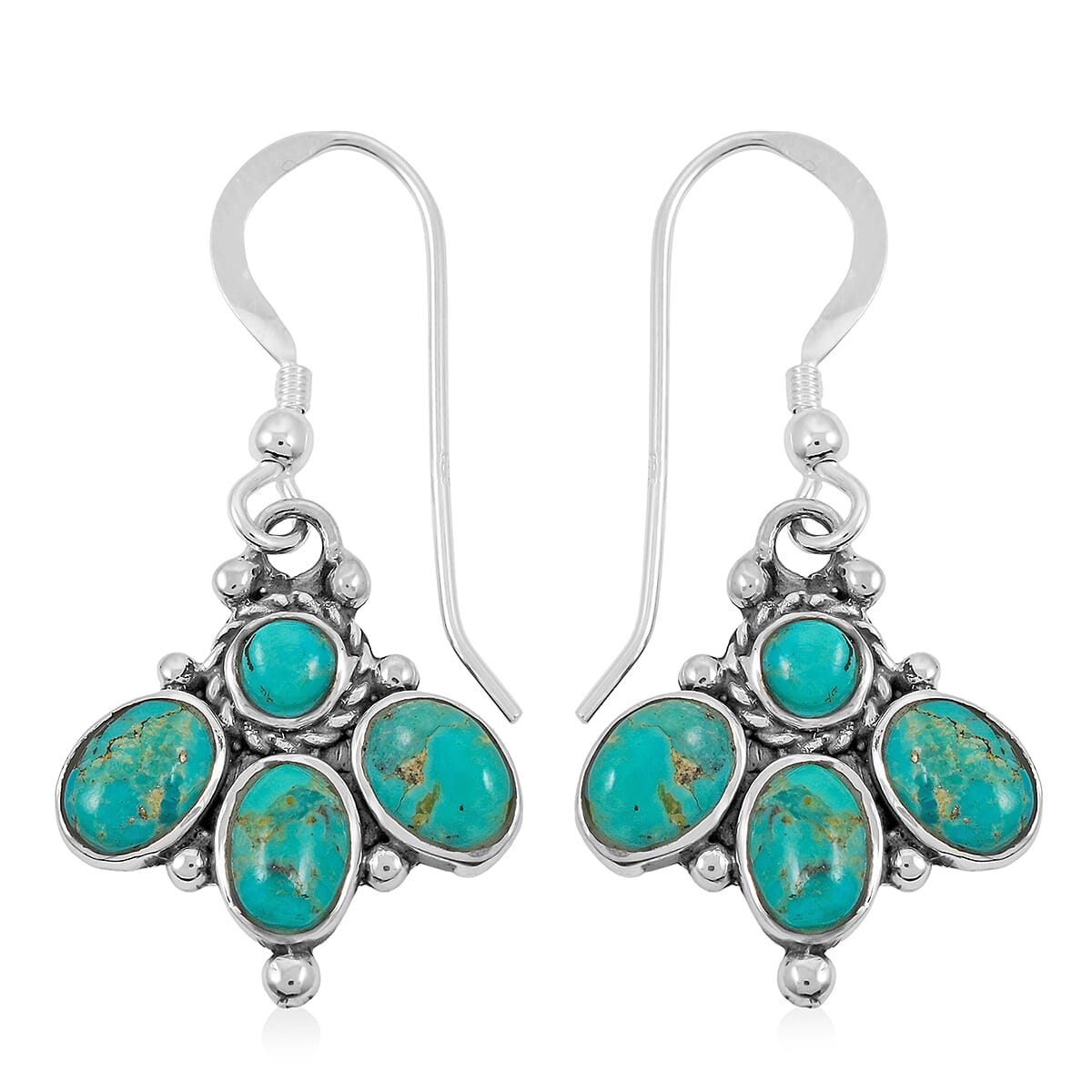 Santa Fe Style Kingman Turquoise 73.00 ctw Necklace (20 Inches) and Earrings in Sterling Silver
