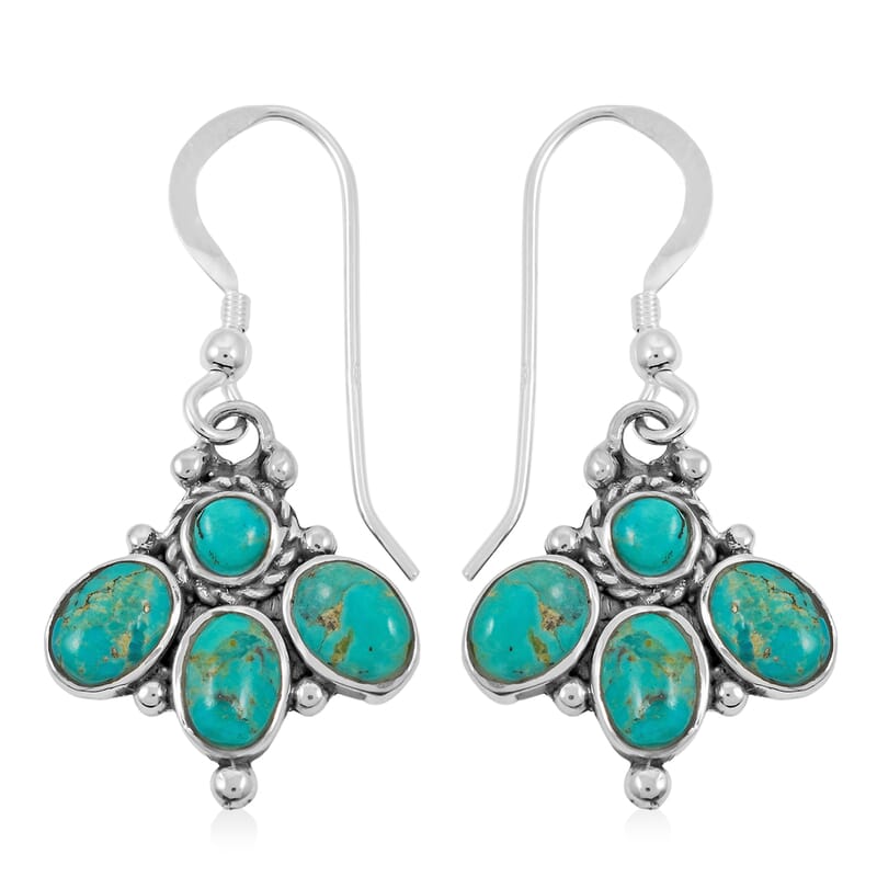 Santa Fe Style Kingman Turquoise 73.00 ctw Necklace (20 Inches) and Earrings in Sterling Silver