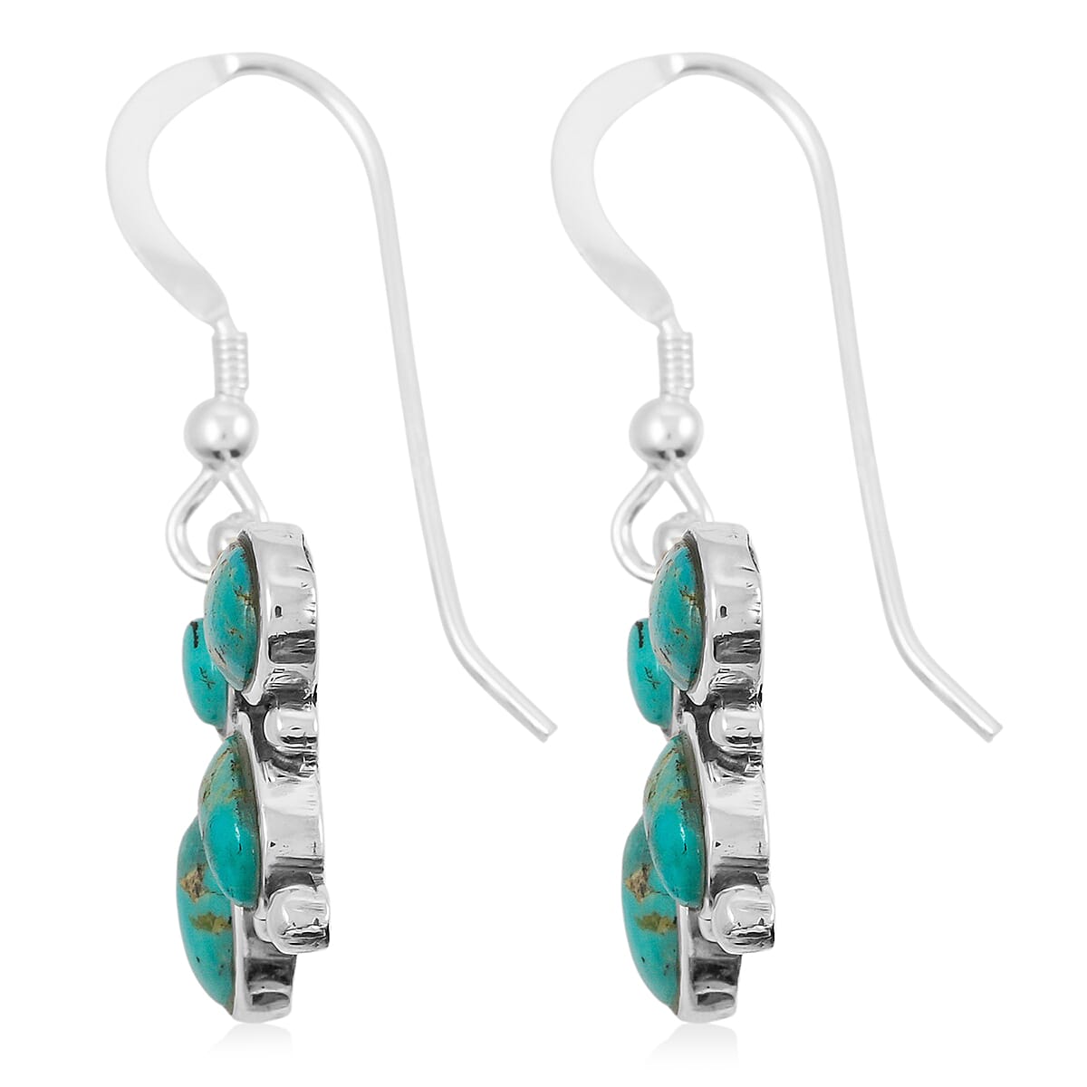Santa Fe Style Kingman Turquoise 73.00 ctw Necklace (20 Inches) and Earrings in Sterling Silver
