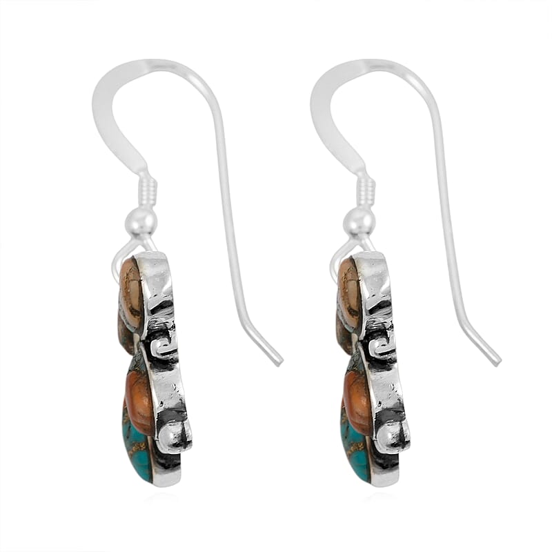 Santa Fe Style Spiny Turquoise 73.00 ctw Necklace (20 Inches) and Earrings in Sterling Silver