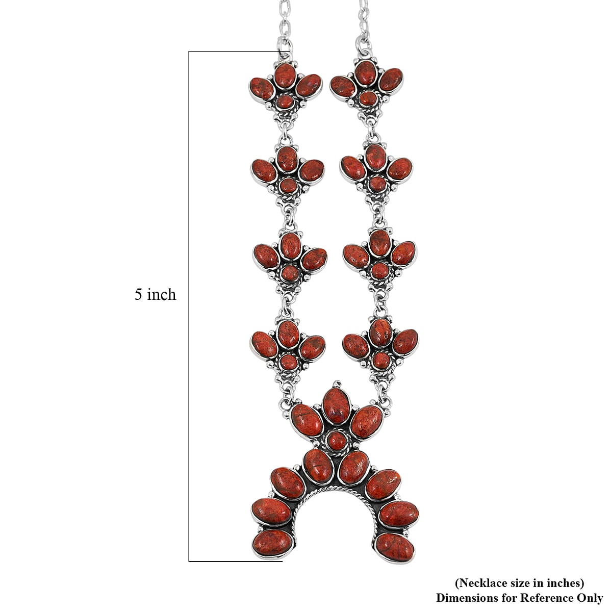 Santa Fe Style Red Coral 73.00 ctw Necklace (20 Inches) and Earrings in Sterling Silver image number 5