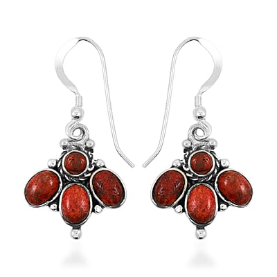 Santa Fe Style Red Coral 73.00 ctw Necklace (20 Inches) and Earrings in Sterling Silver