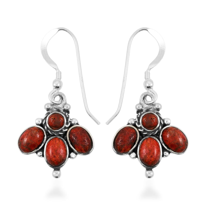 Santa Fe Style Red Coral 73.00 ctw Necklace (20 Inches) and Earrings in Sterling Silver