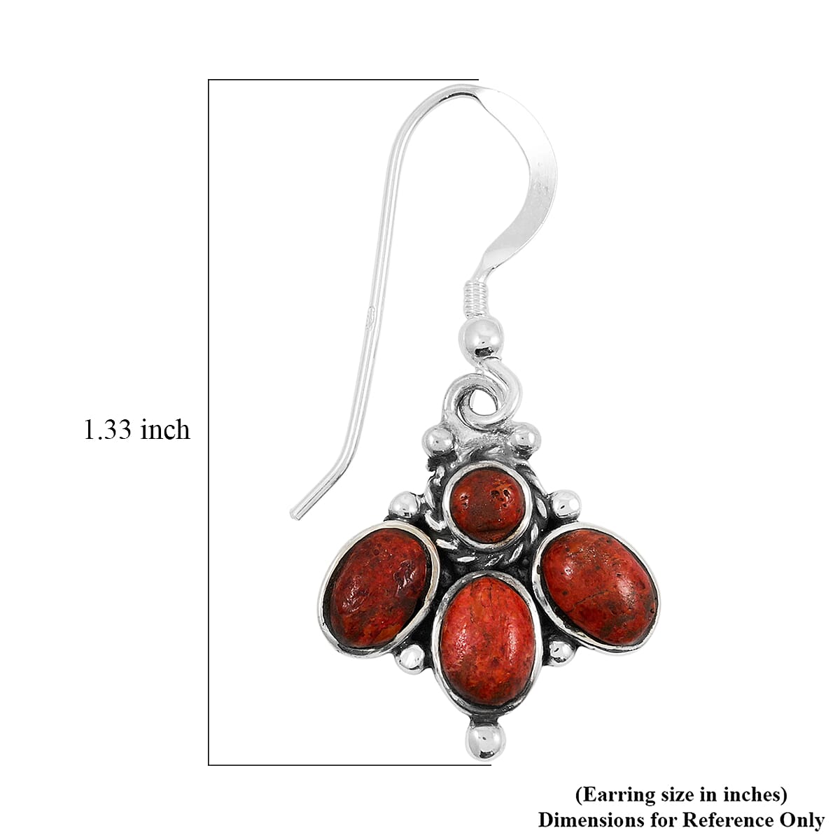 Santa Fe Style Red Coral 73.00 ctw Necklace (20 Inches) and Earrings in Sterling Silver image number 8