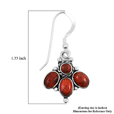 Santa Fe Style Red Coral 73.00 ctw Necklace (20 Inches) and Earrings in Sterling Silver