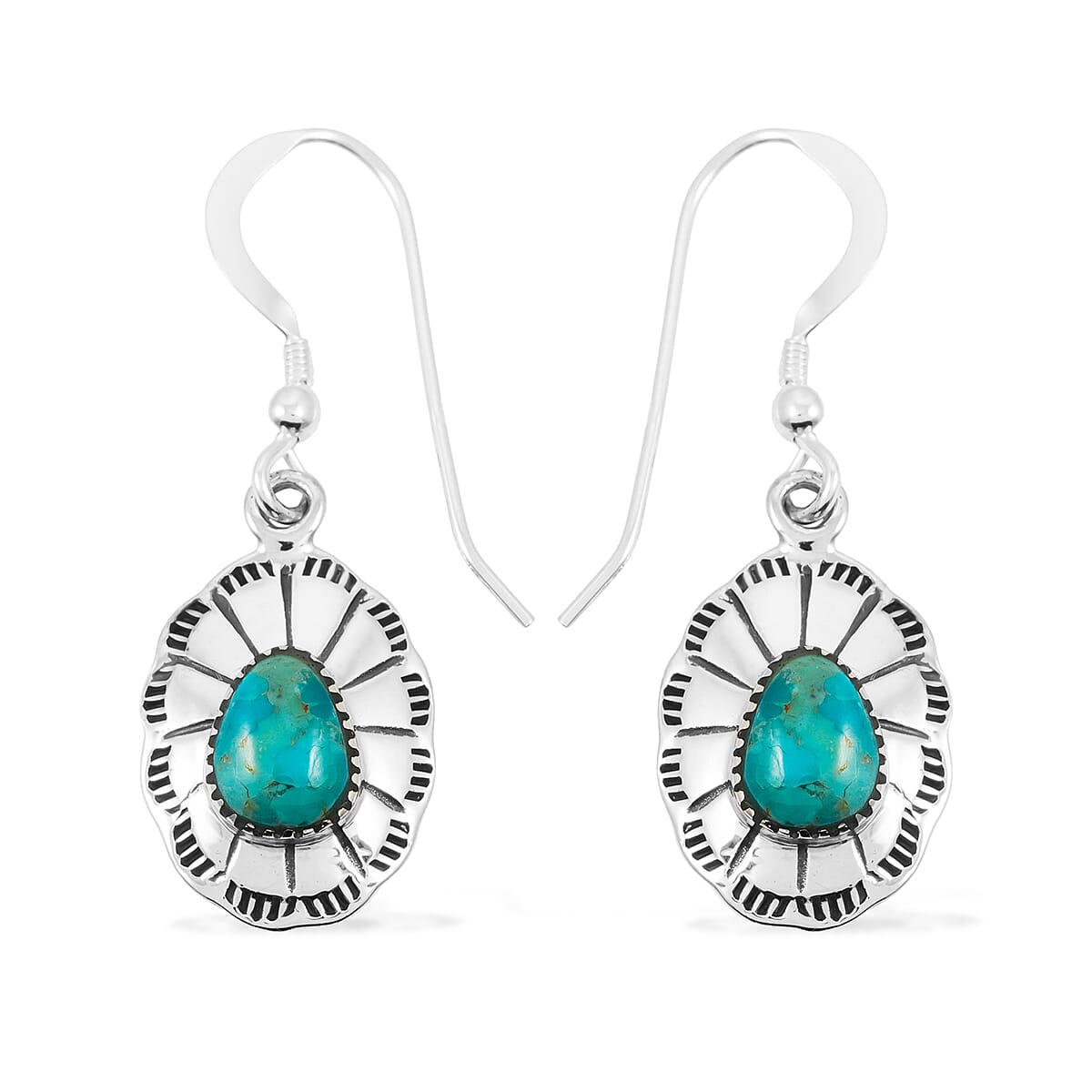 Santa Fe Style Kingman Turquoise 60.00 ctw Necklace (20 Inches) and Earrings in Sterling Silver image number 5