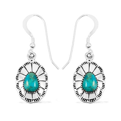 Santa Fe Style Kingman Turquoise 60.00 ctw Necklace (20 Inches) and Earrings in Sterling Silver