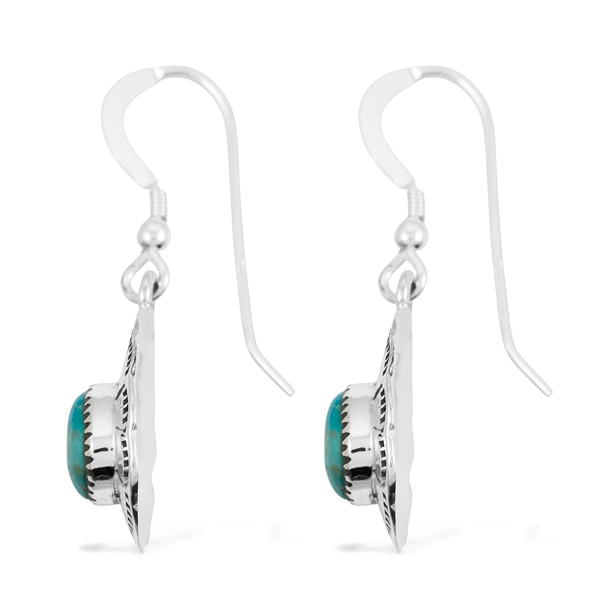 Santa Fe Style Kingman Turquoise 60.00 ctw Necklace (20 Inches) and Earrings in Sterling Silver image number 6