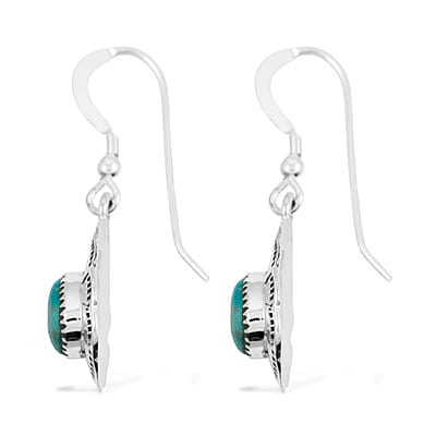 Santa Fe Style Kingman Turquoise 60.00 ctw Necklace (20 Inches) and Earrings in Sterling Silver