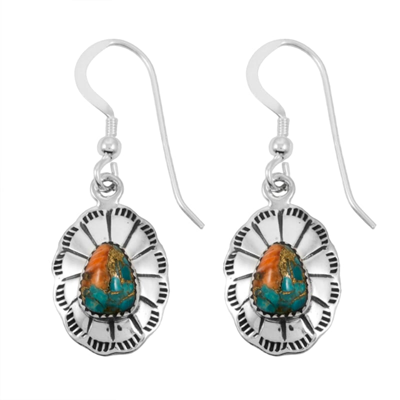 Santa Fe Style Spiny Turquoise 60.00 ctw Necklace (20 Inches) and Earrings in Sterling Silver