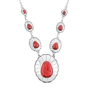 Santa Fe Style Red Coral 60.00 ctw Necklace (20 Inches) and Earrings in Sterling Silver