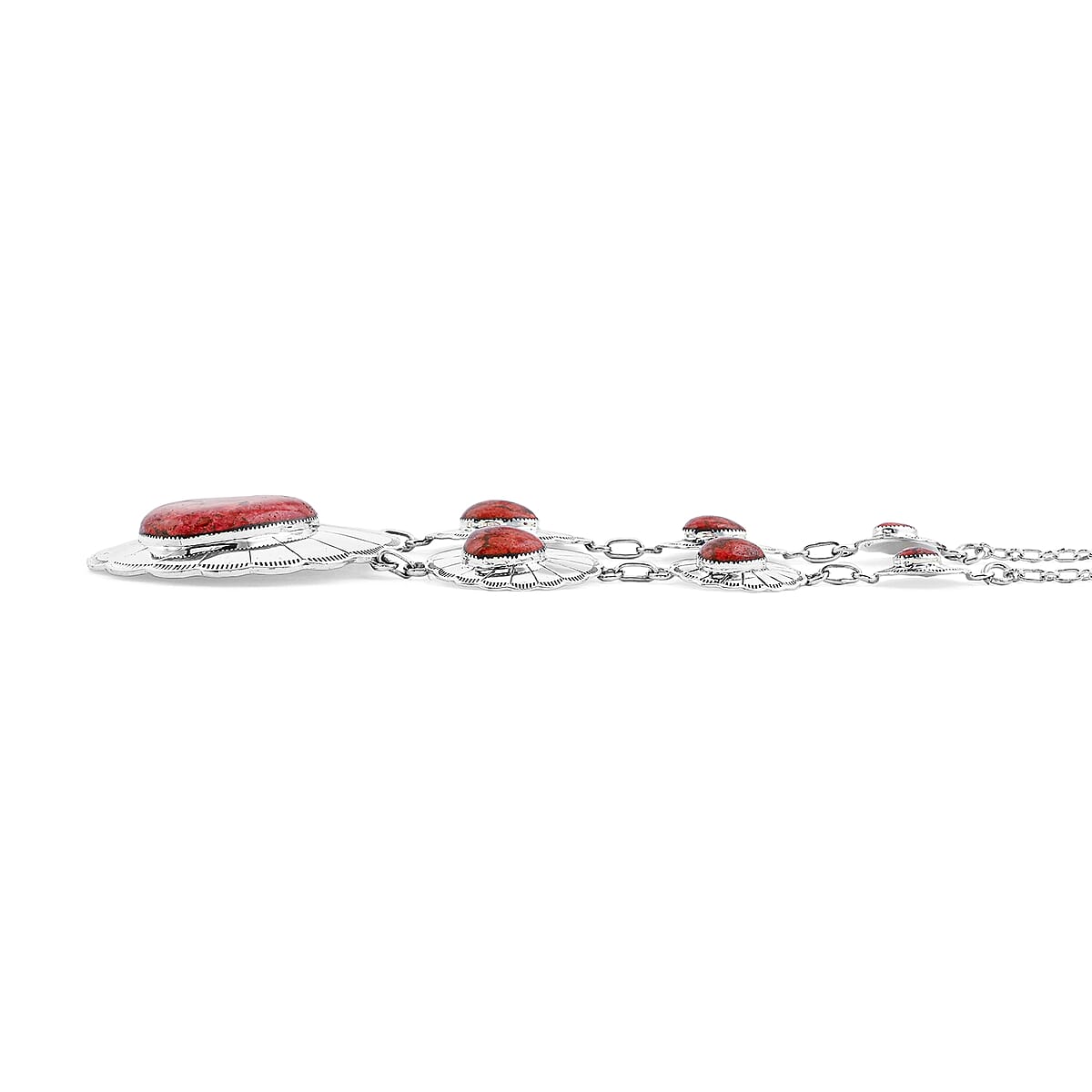 Santa Fe Style Red Coral 60.00 ctw Necklace (20 Inches) and Earrings in Sterling Silver image number 4