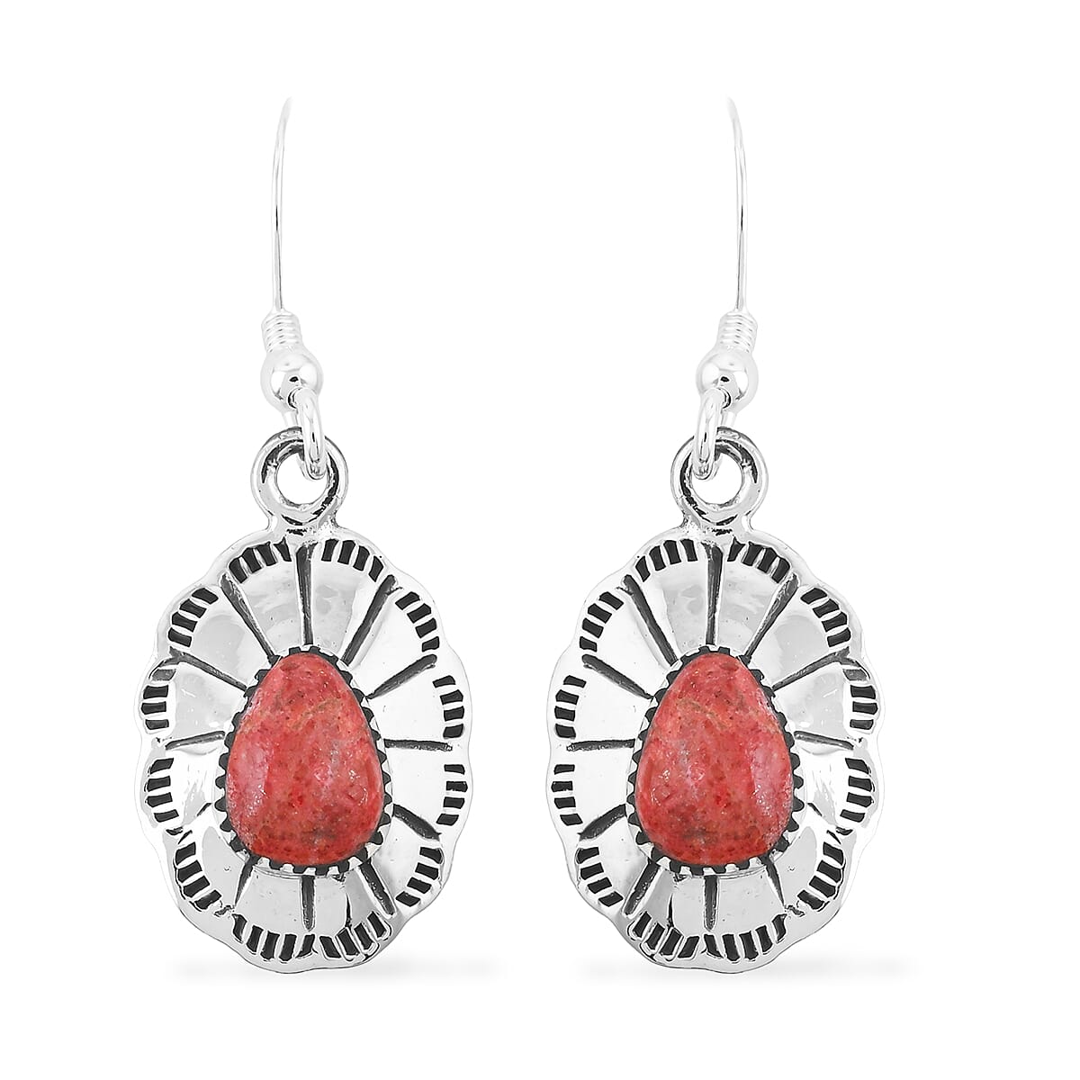 Santa Fe Style Red Coral 60.00 ctw Necklace (20 Inches) and Earrings in Sterling Silver image number 6