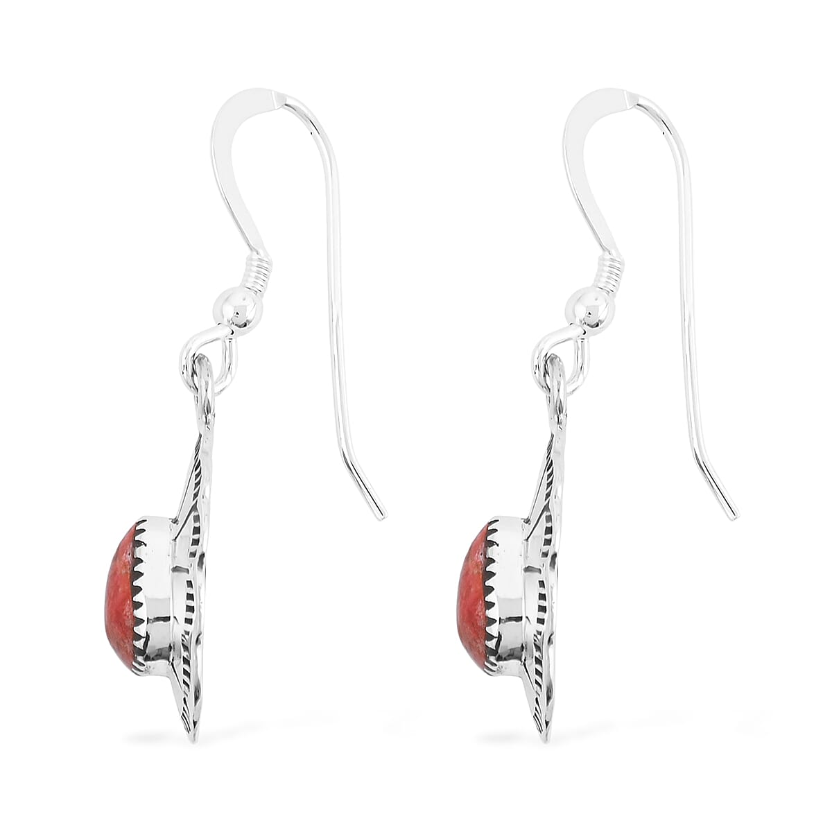 Santa Fe Style Red Coral 60.00 ctw Necklace (20 Inches) and Earrings in Sterling Silver image number 7