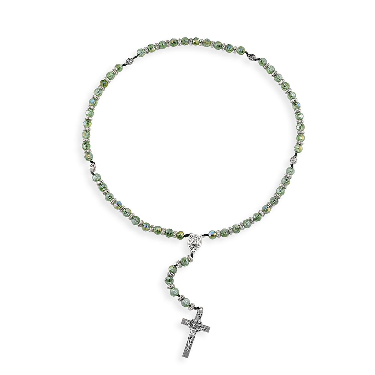 Green Glass Beaded Necklace (28 Inches) and Bracelet (7.5-9.5In) in Silvertone image number 4