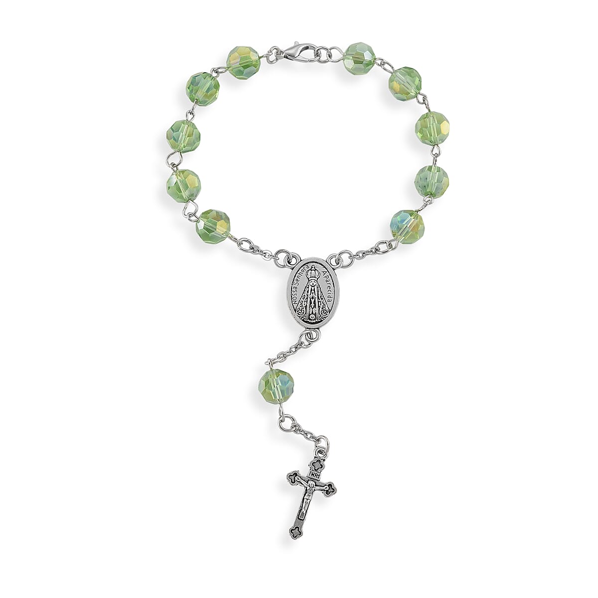 Green Glass Beaded Necklace (28 Inches) and Bracelet (7.5-9.5In) in Silvertone image number 5