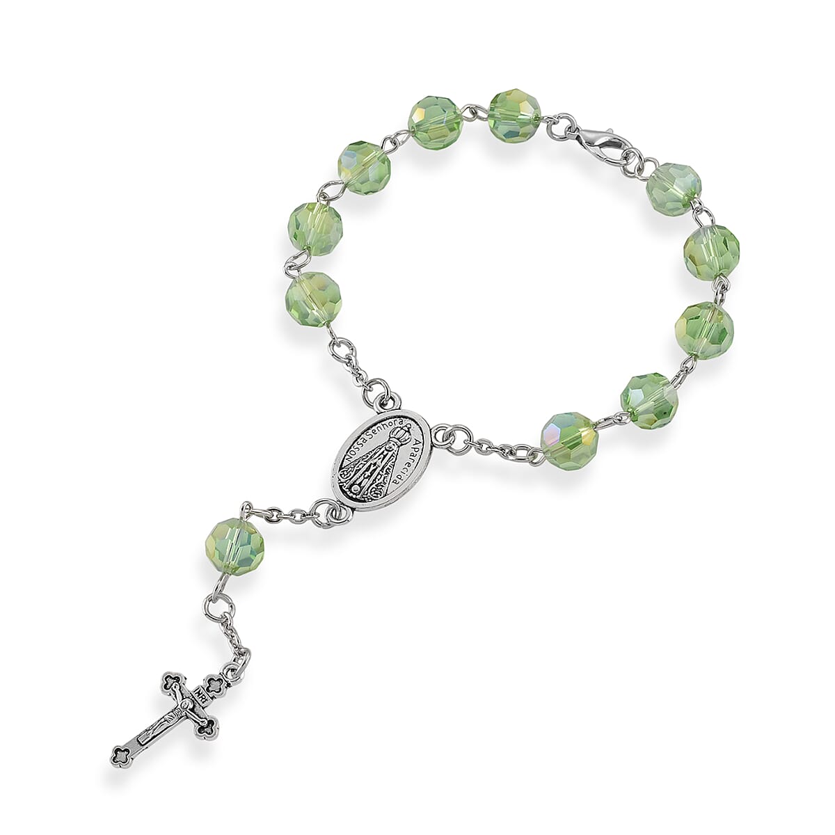 Green Glass Beaded Necklace (28 Inches) and Bracelet (7.5-9.5In) in Silvertone image number 6