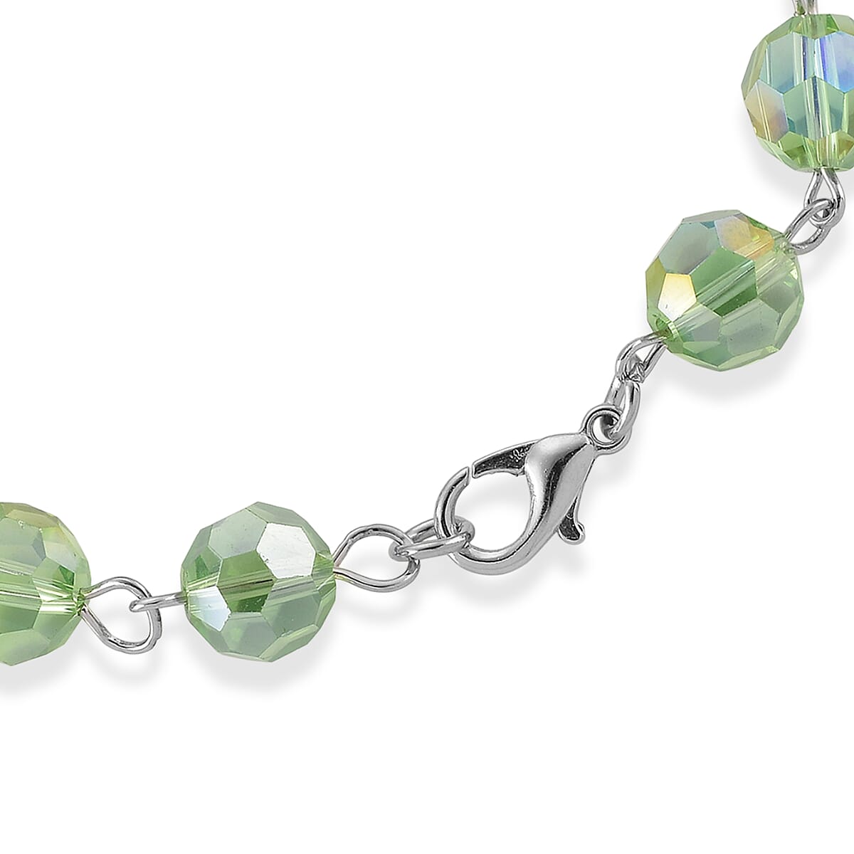 Green Glass Beaded Necklace (28 Inches) and Bracelet (7.5-9.5In) in Silvertone image number 8