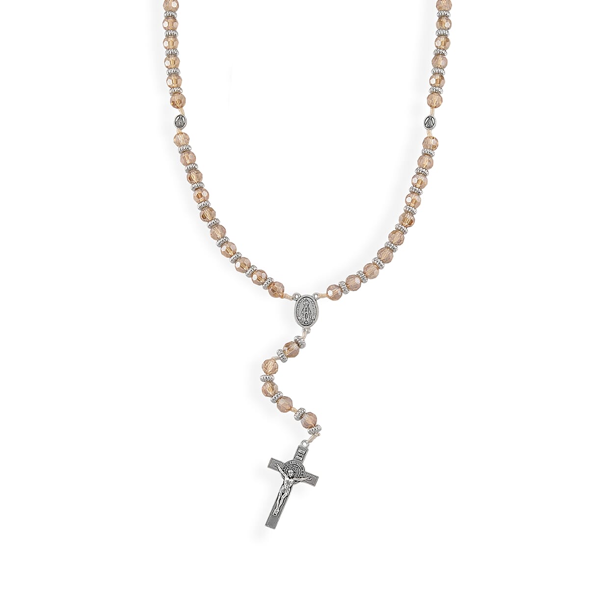 Champagne Glass Beaded Necklace (28 Inches) and Bracelet (7.5-9.5In) in Silvertone image number 3