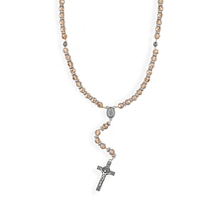 Champagne Glass Beaded Necklace (28 Inches) and Bracelet (7.5-9.5In) in Silvertone