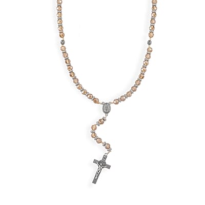 Champagne Glass Beaded Necklace (28 Inches) and Bracelet (7.5-9.5In) in Silvertone