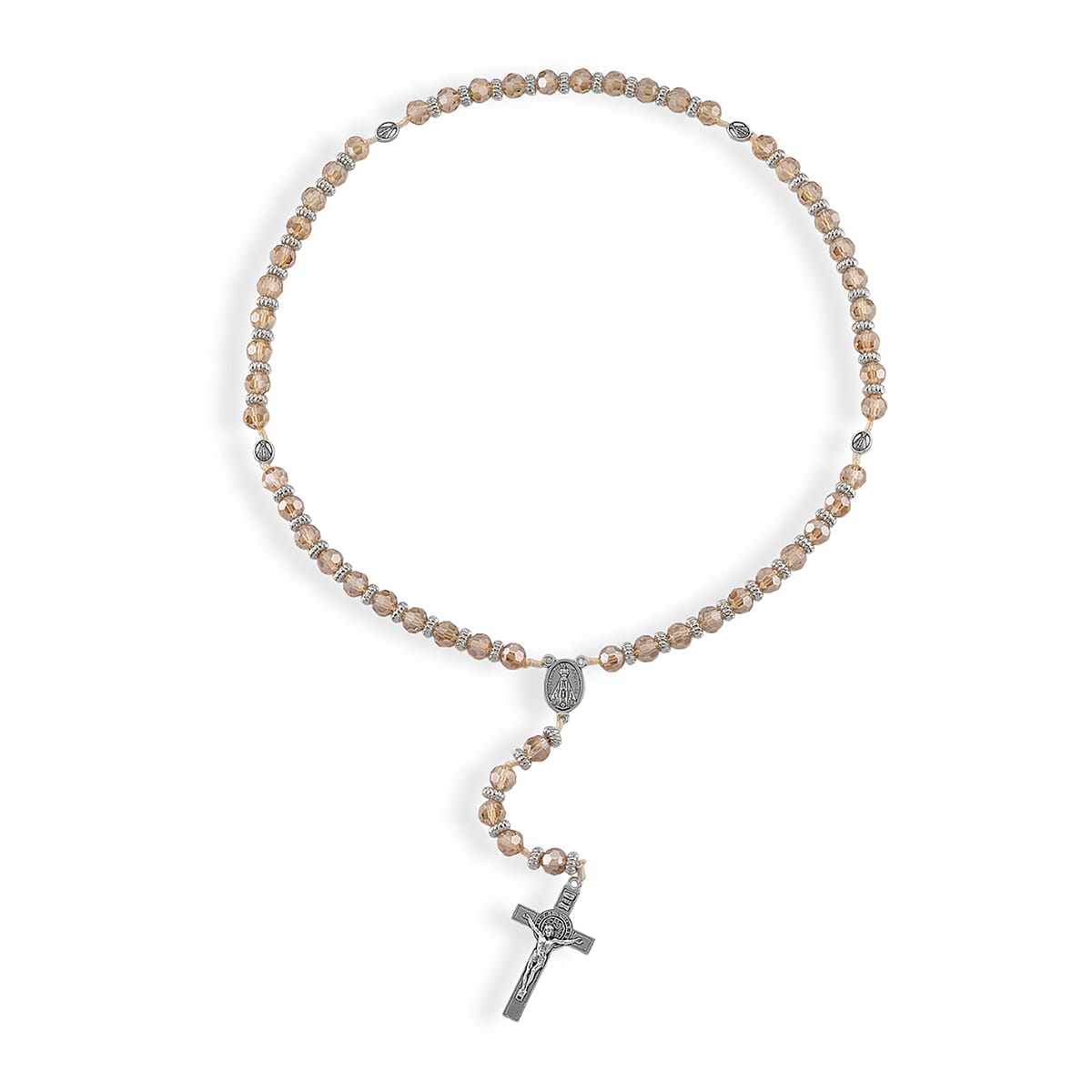 Champagne Glass Beaded Necklace (28 Inches) and Bracelet (7.5-9.5In) in Silvertone image number 4