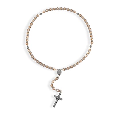 Champagne Glass Beaded Necklace (28 Inches) and Bracelet (7.5-9.5In) in Silvertone