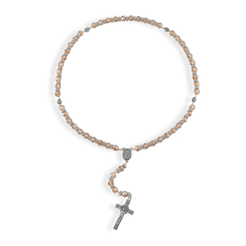 Champagne Glass Beaded Necklace (28 Inches) and Bracelet (7.5-9.5In) in Silvertone
