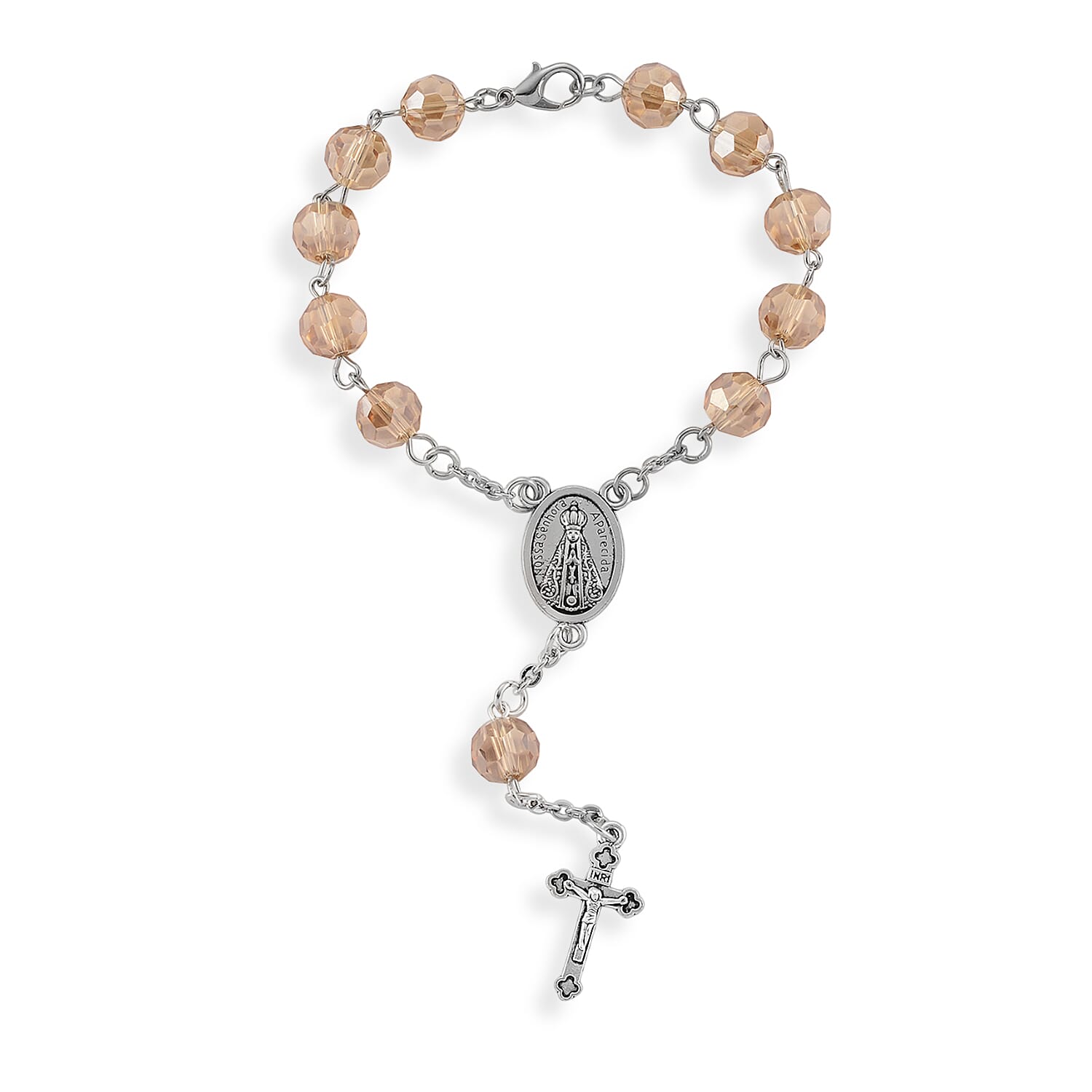 Champagne Glass Beaded Necklace (28 Inches) and Bracelet (7.5-9.5In) in Silvertone