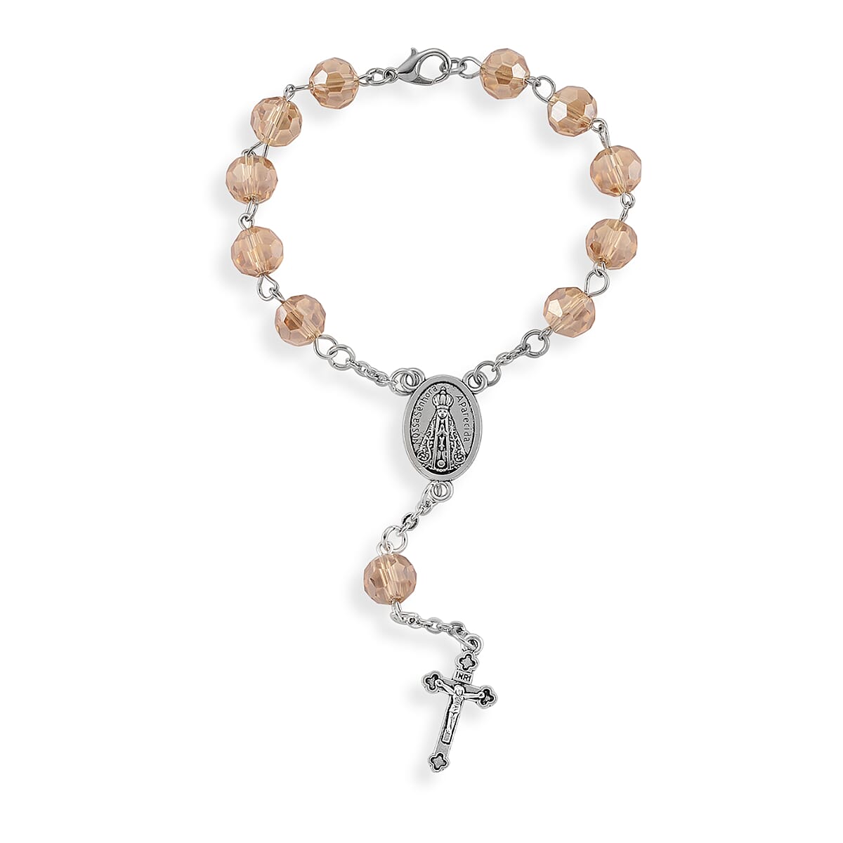 Champagne Glass Beaded Necklace (28 Inches) and Bracelet (7.5-9.5In) in Silvertone image number 5