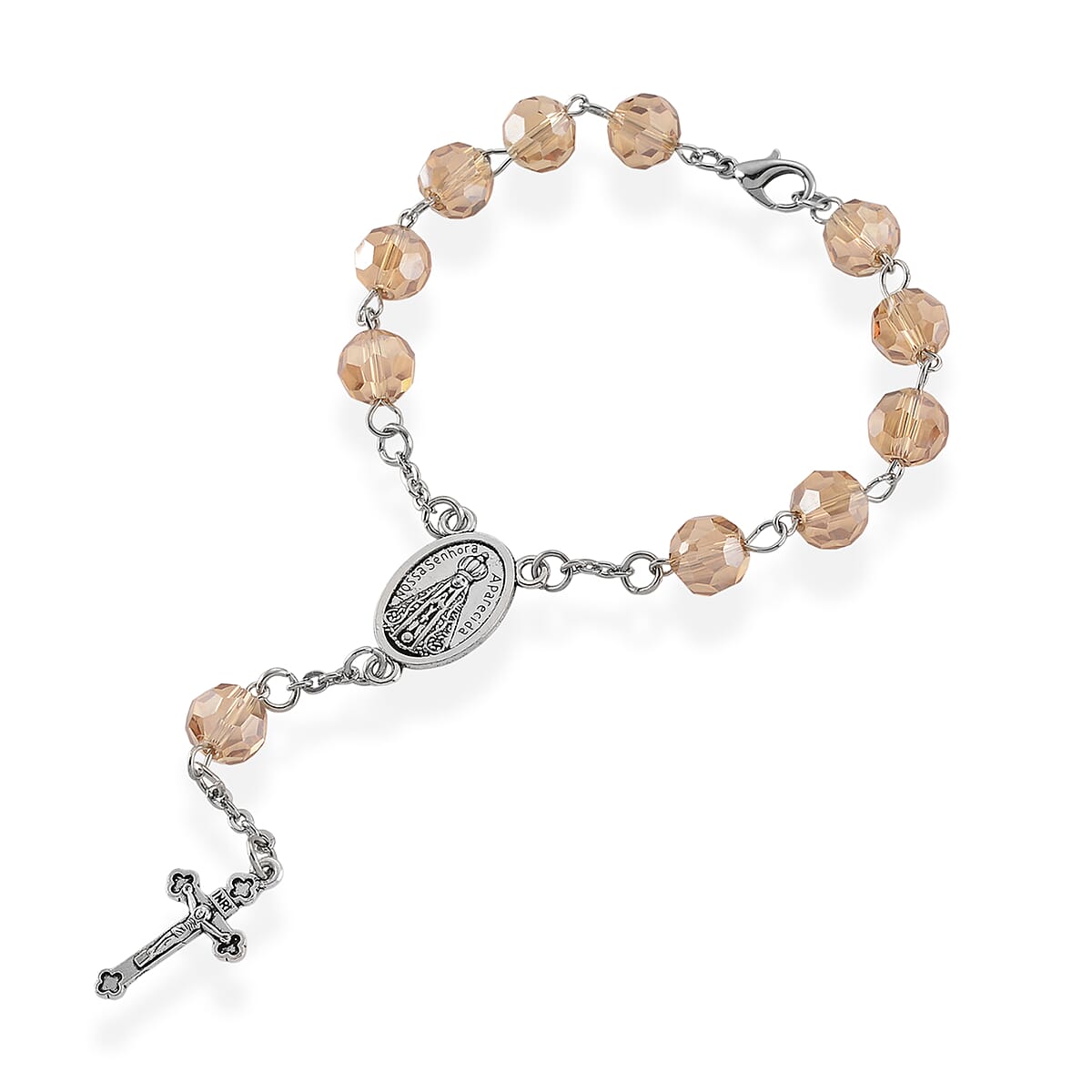 Champagne Glass Beaded Necklace (28 Inches) and Bracelet (7.5-9.5In) in Silvertone image number 6