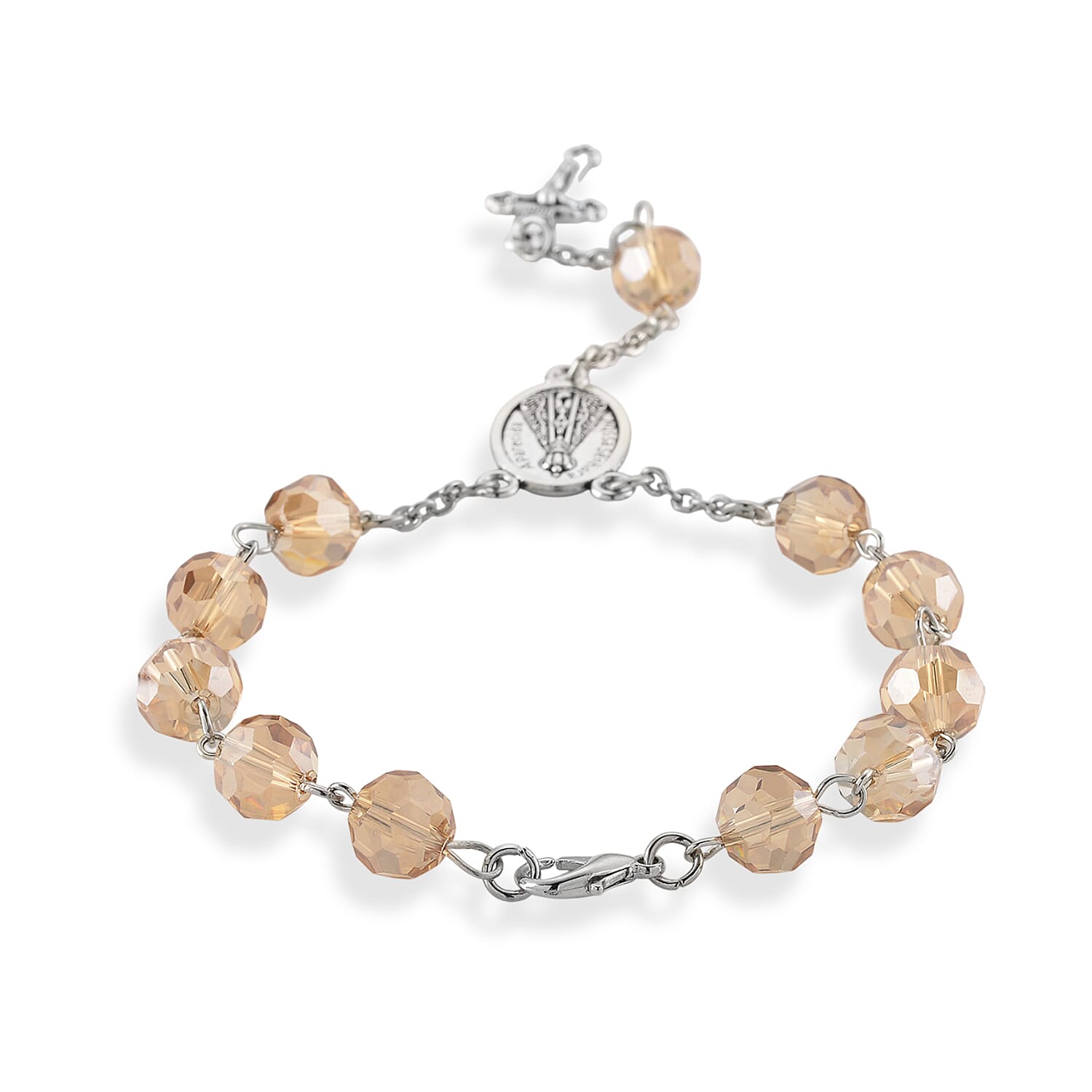 Champagne Glass Beaded Necklace (28 Inches) and Bracelet (7.5-9.5In) in Silvertone