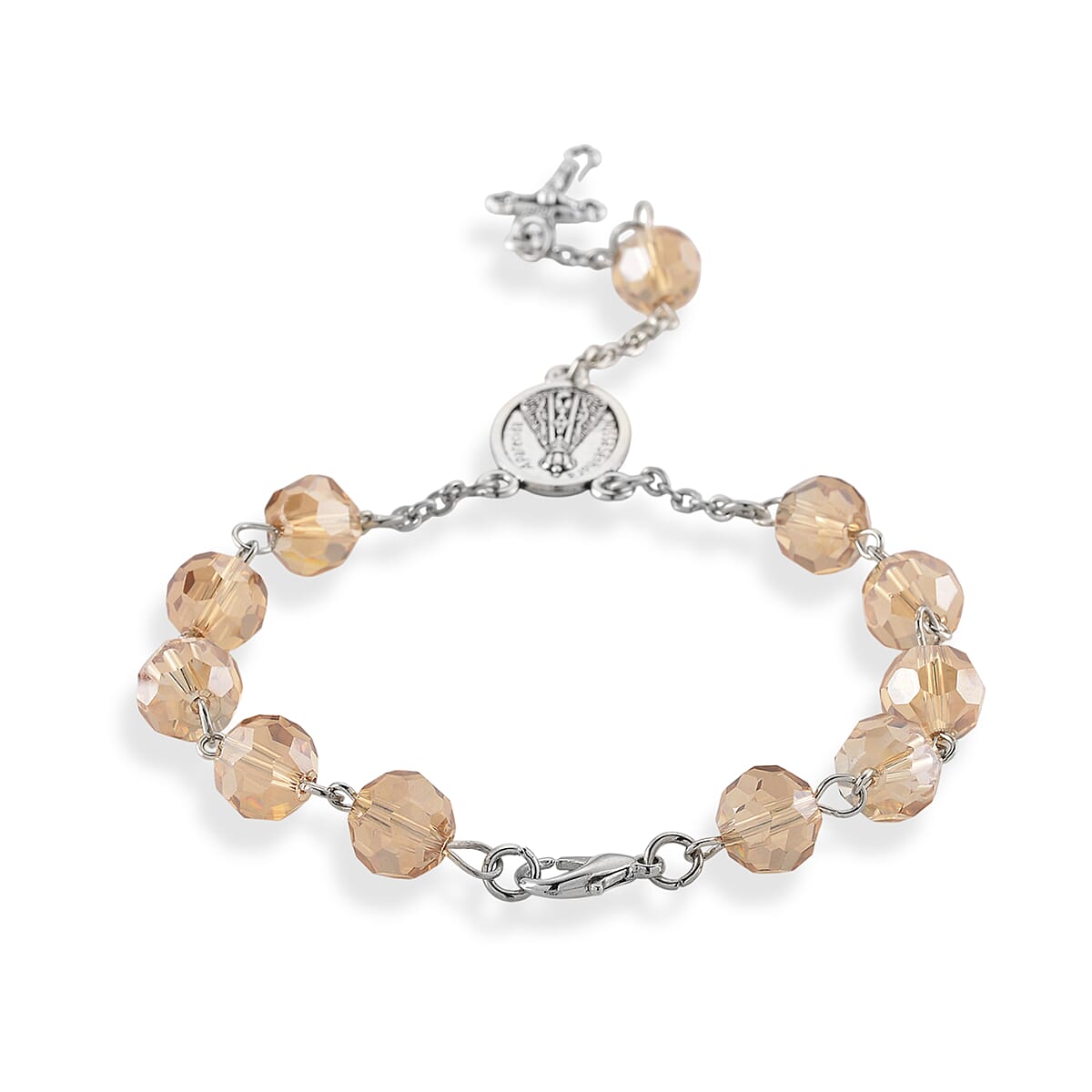 Champagne Glass Beaded Necklace (28 Inches) and Bracelet (7.5-9.5In) in Silvertone image number 7