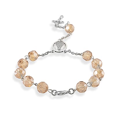 Champagne Glass Beaded Necklace (28 Inches) and Bracelet (7.5-9.5In) in Silvertone