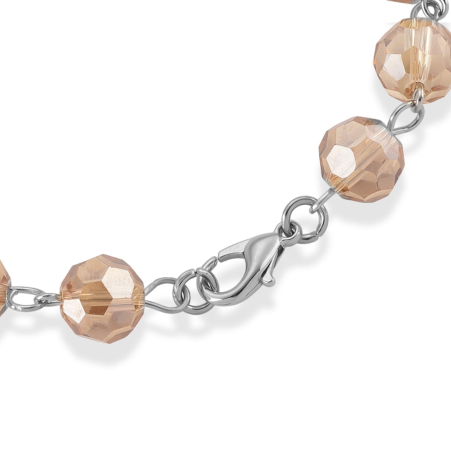 Champagne Glass Beaded Necklace (28 Inches) and Bracelet (7.5-9.5In) in Silvertone