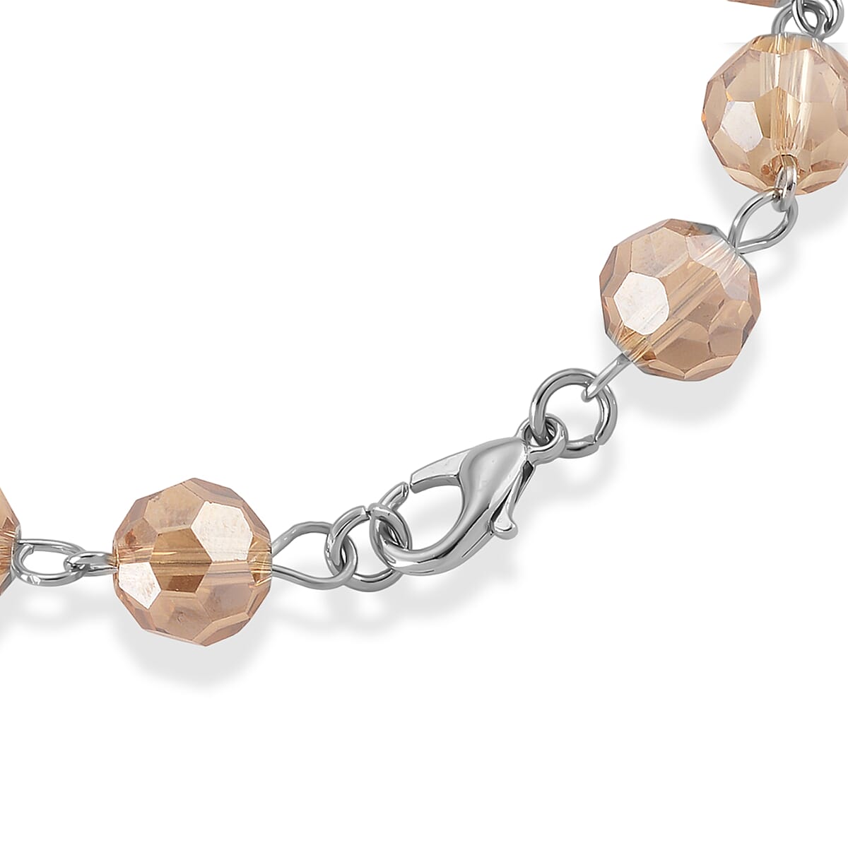 Champagne Glass Beaded Necklace (28 Inches) and Bracelet (7.5-9.5In) in Silvertone image number 8