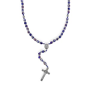 Sapphire Blue Glass Beaded Necklace (28 Inches) and Bracelet (7.5-9.5In) in Silvertone