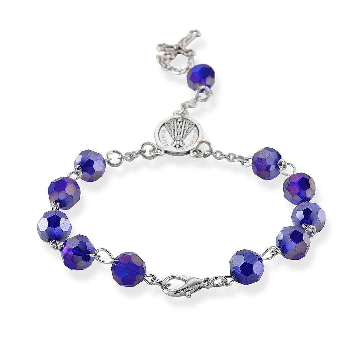 Sapphire Blue Glass Beaded Necklace (28 Inches) and Bracelet (7.5-9.5In) in Silvertone image number 7