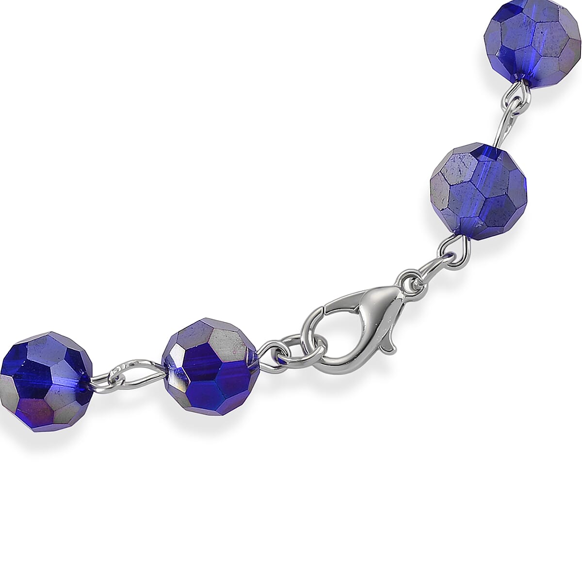 Sapphire Blue Glass Beaded Necklace (28 Inches) and Bracelet (7.5-9.5In) in Silvertone image number 8