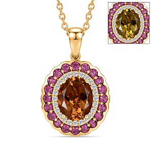 EverTrue Autumn Alexite and Multi Gemstone 3.80 ctw Fallfire Bloom Pendant in 18K YG Plated with ION Plated YG Stainless Steel Necklace 20 Inches