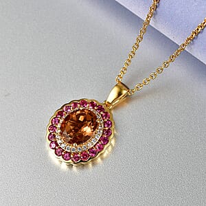 EverTrue Autumn Alexite and Multi Gemstone 3.80 ctw Fallfire Bloom Pendant in 18K YG Plated with ION Plated YG Stainless Steel Necklace 20 Inches