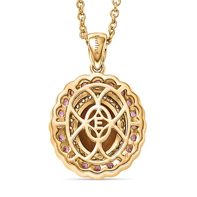 EverTrue Autumn Alexite and Multi Gemstone 3.80 ctw Fallfire Bloom Pendant in 18K YG Plated with ION Plated YG Stainless Steel Necklace 20 Inches