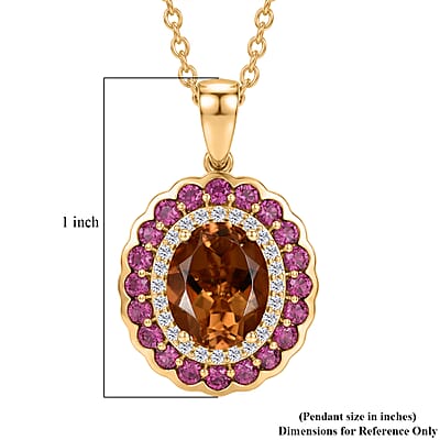 EverTrue Autumn Alexite and Multi Gemstone 3.80 ctw Fallfire Bloom Pendant in 18K YG Plated with ION Plated YG Stainless Steel Necklace 20 Inches