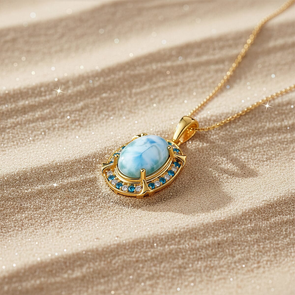 D'Joy AAA Larimar and Multi Gemstone 7.50 ctw Whispering Tide Halo Pendant Necklace in 18K Vermeil Yellow Gold Over Sterling Silver 20 Inches  image number 1