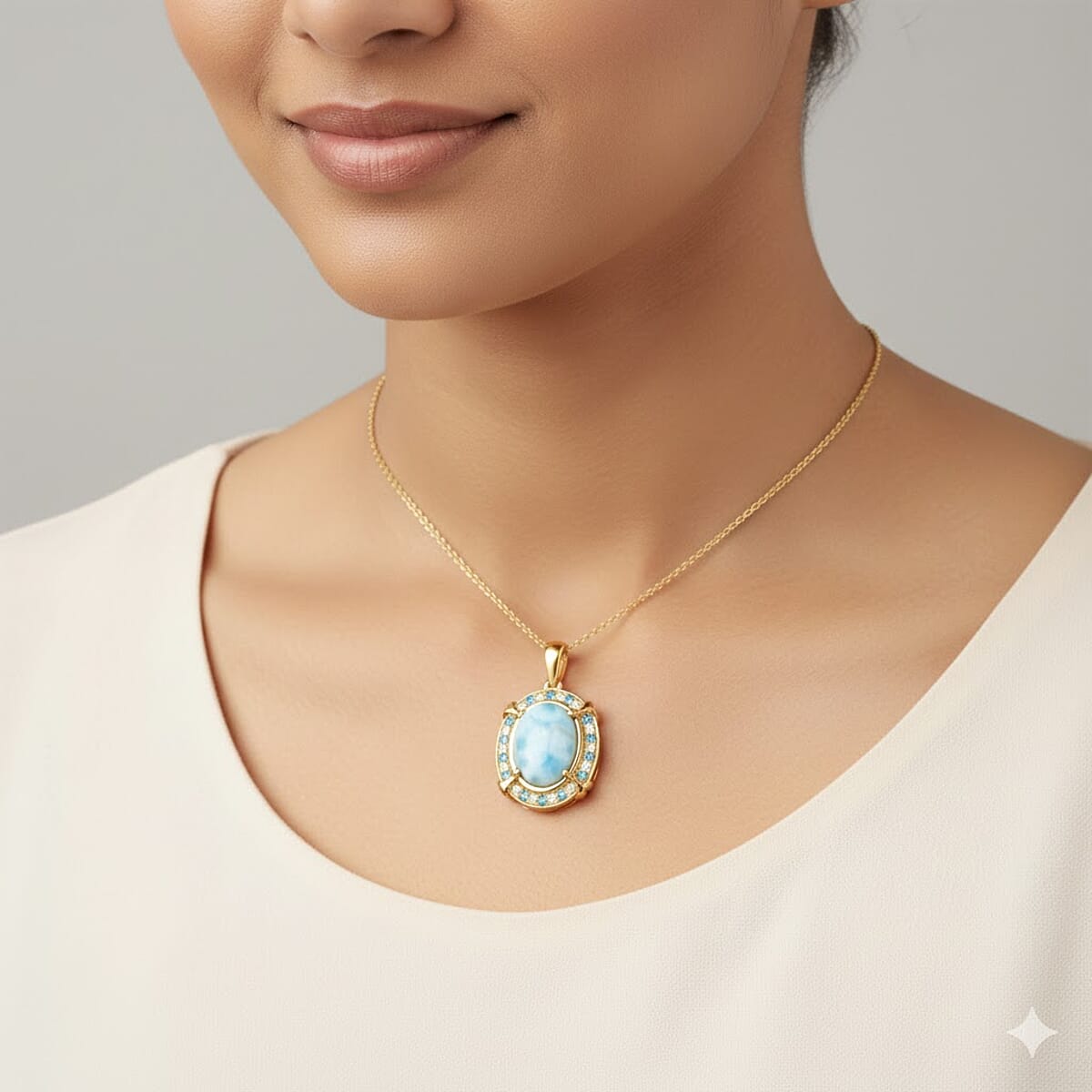 D'Joy AAA Larimar and Multi Gemstone 7.50 ctw Whispering Tide Halo Pendant Necklace in 18K Vermeil Yellow Gold Over Sterling Silver 20 Inches  image number 2