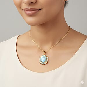 D'Joy AAA Larimar and Multi Gemstone 7.50 ctw Whispering Tide Halo Pendant Necklace in 18K Vermeil Yellow Gold Over Sterling Silver 20 Inches 