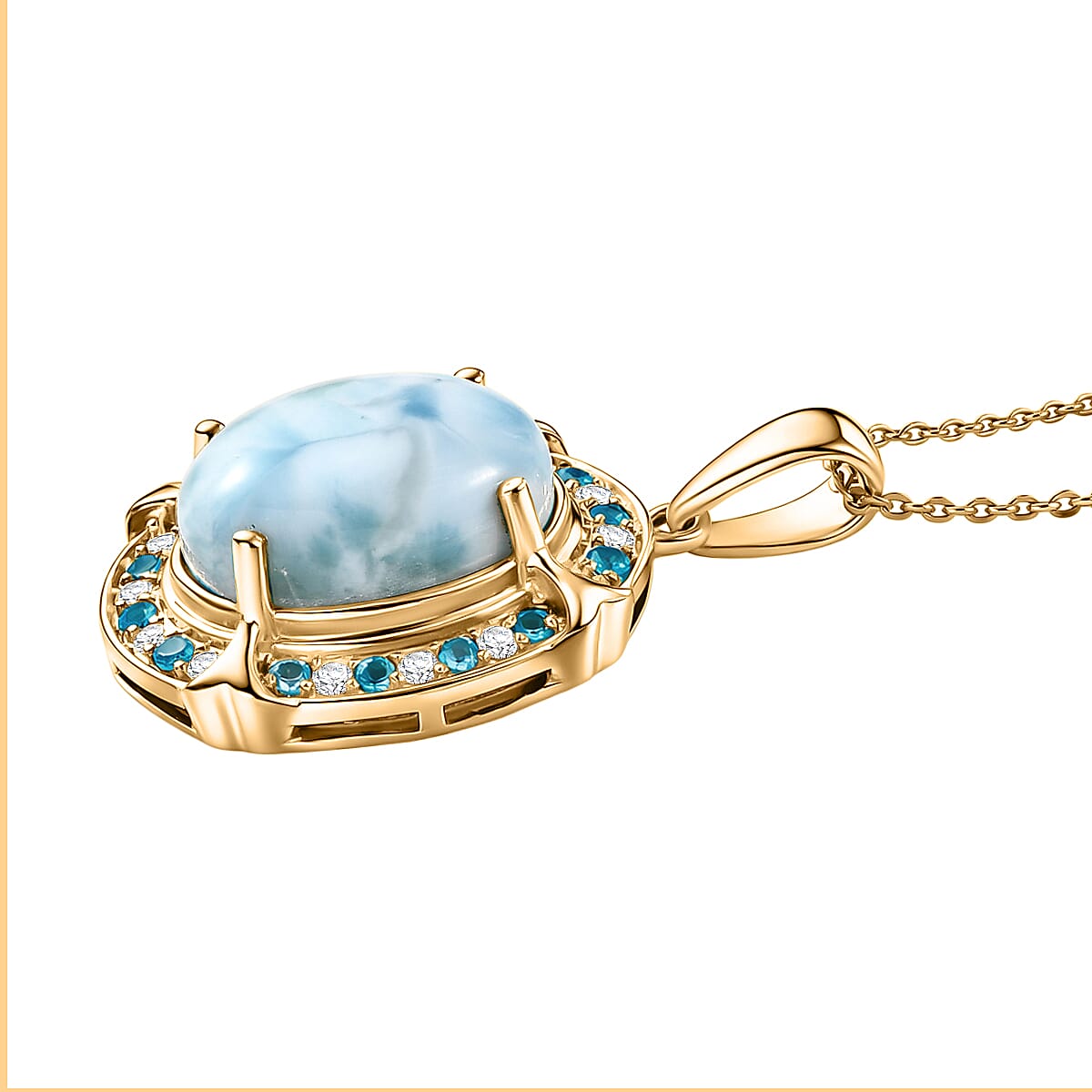 D'Joy AAA Larimar and Multi Gemstone 7.50 ctw Whispering Tide Halo Pendant Necklace in 18K Vermeil Yellow Gold Over Sterling Silver 20 Inches  image number 3